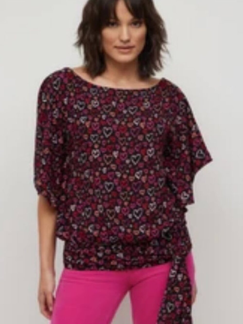 New York & Company Heart-Print Tie-Waist Dolman Top - XL   LIKE NEW